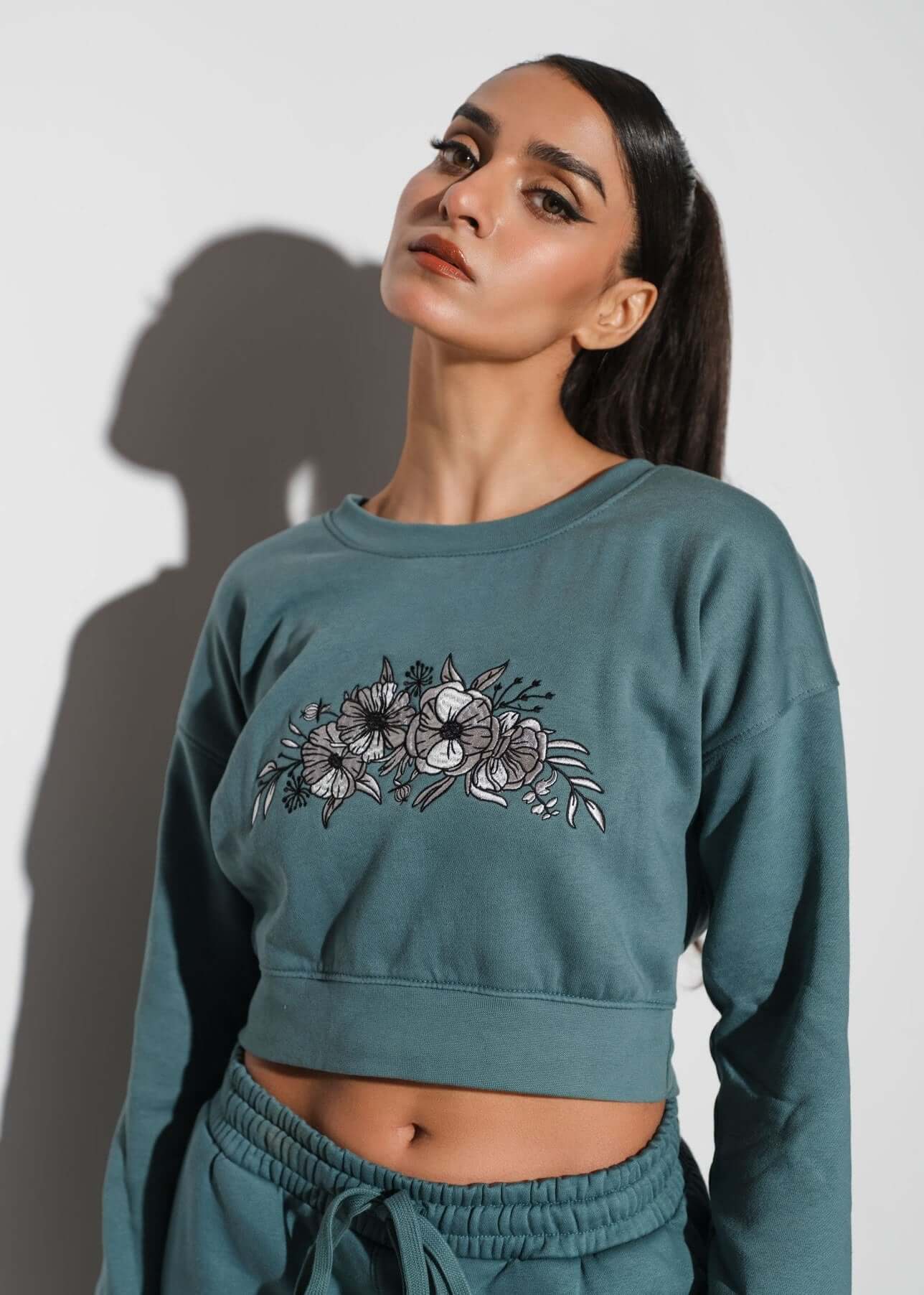CROP SWEATSHIRT - TEAL