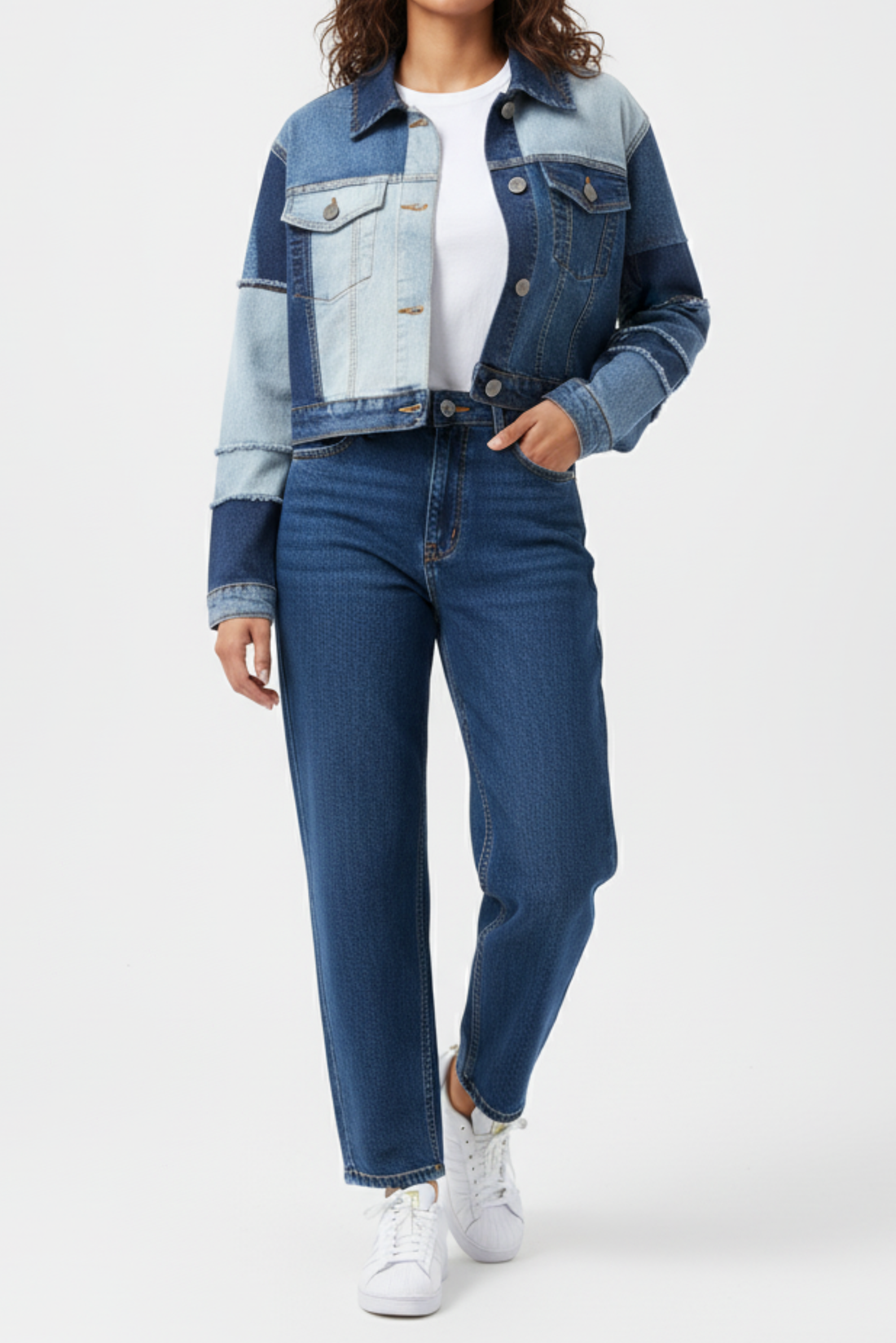 Patchwork denim jacket women