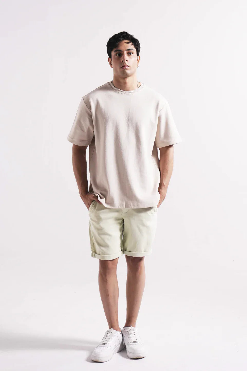Beige oversized essential t shirt for men relaxed style