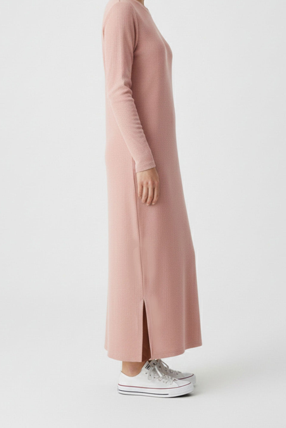 RIB KNIT MIDI DRESS PINK