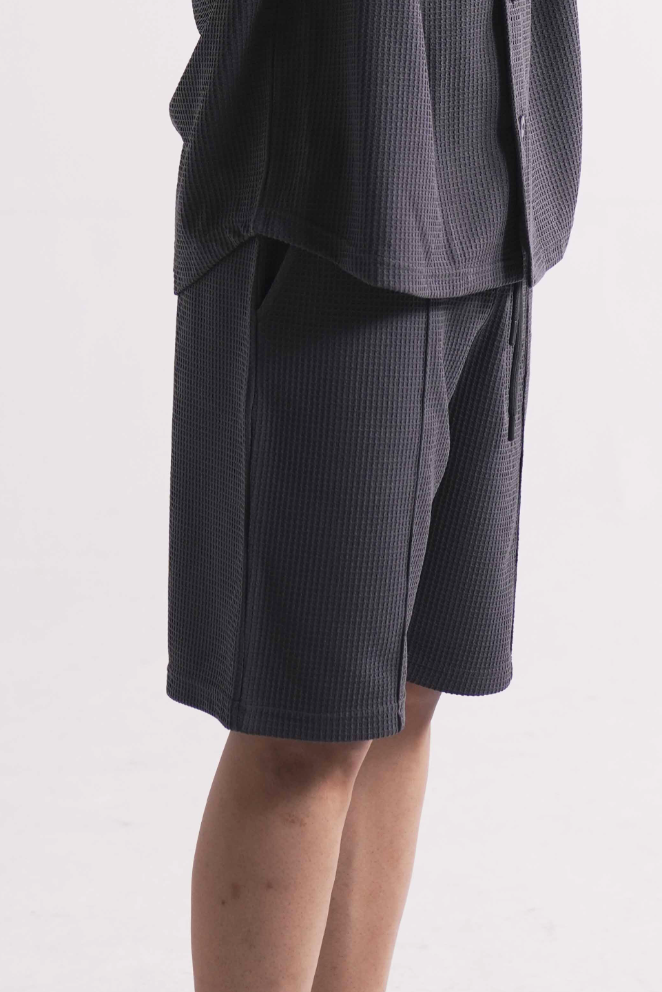 Waffle Knit Black Shorts for Men