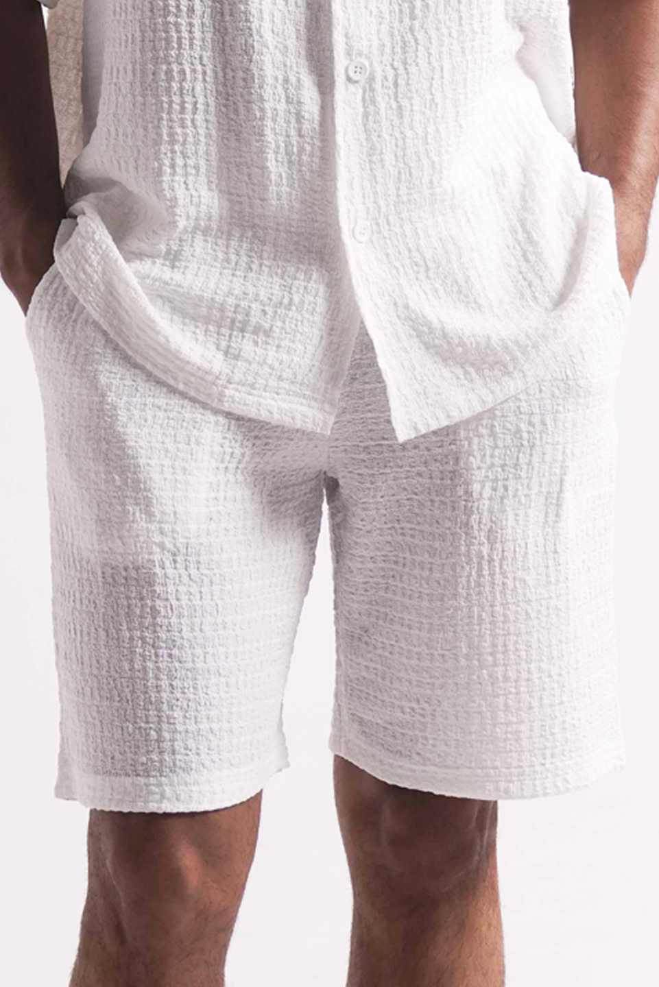 White Textured Mens Shorts