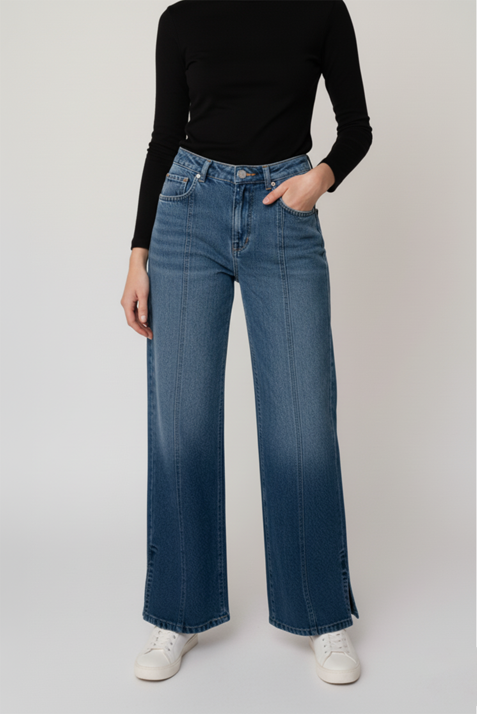 Side Slit Wide Leg Jeans for Women