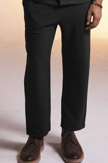 waffle knit black cotton pants 