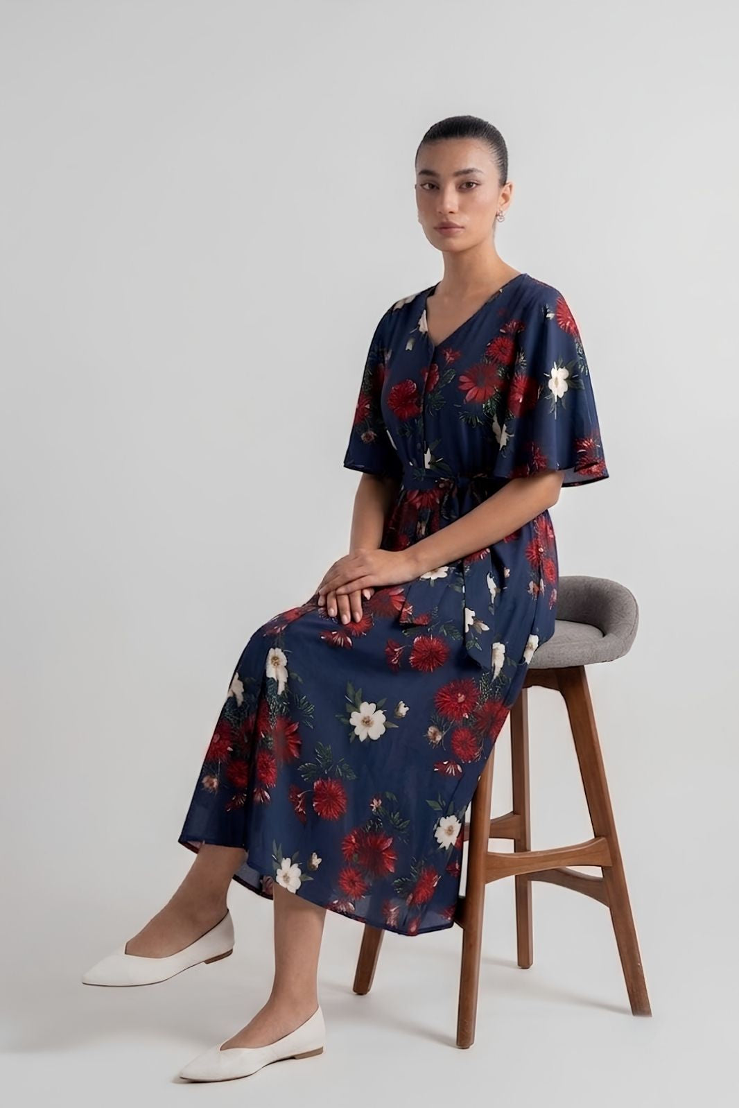 Midnight Blossom Kimono Dress