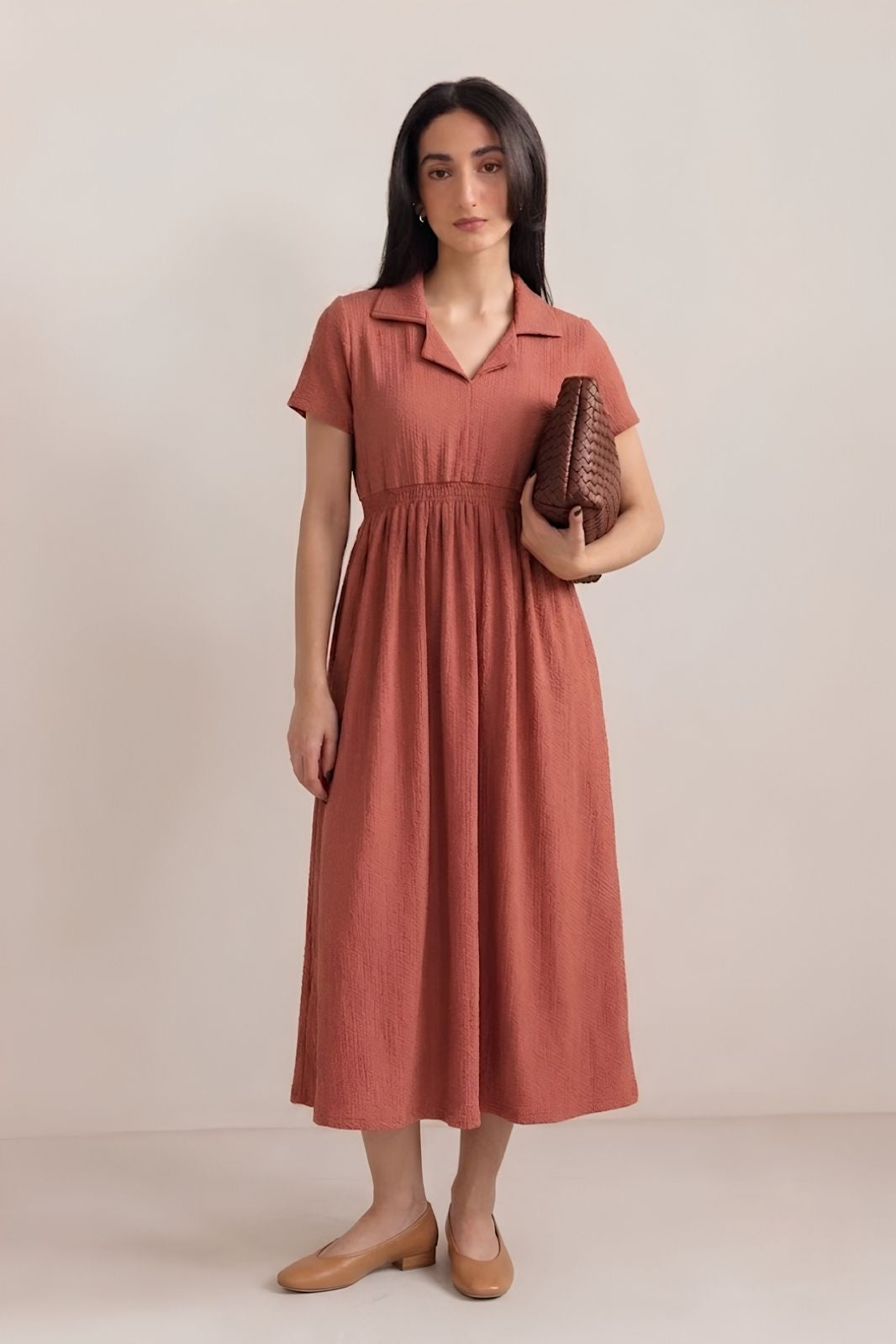 SMOCKED MIDI DRESS