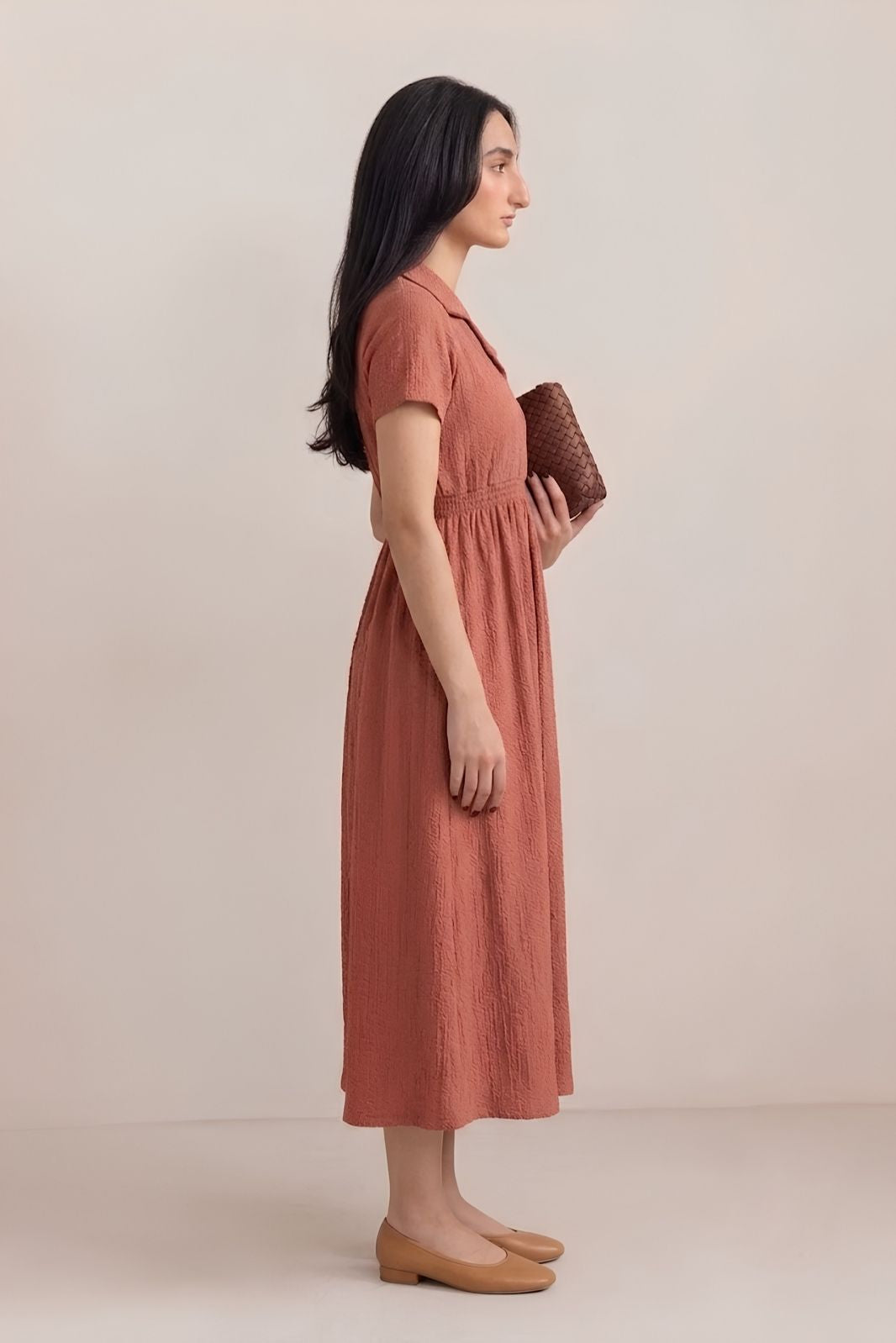 SMOCKED MIDI DRESS