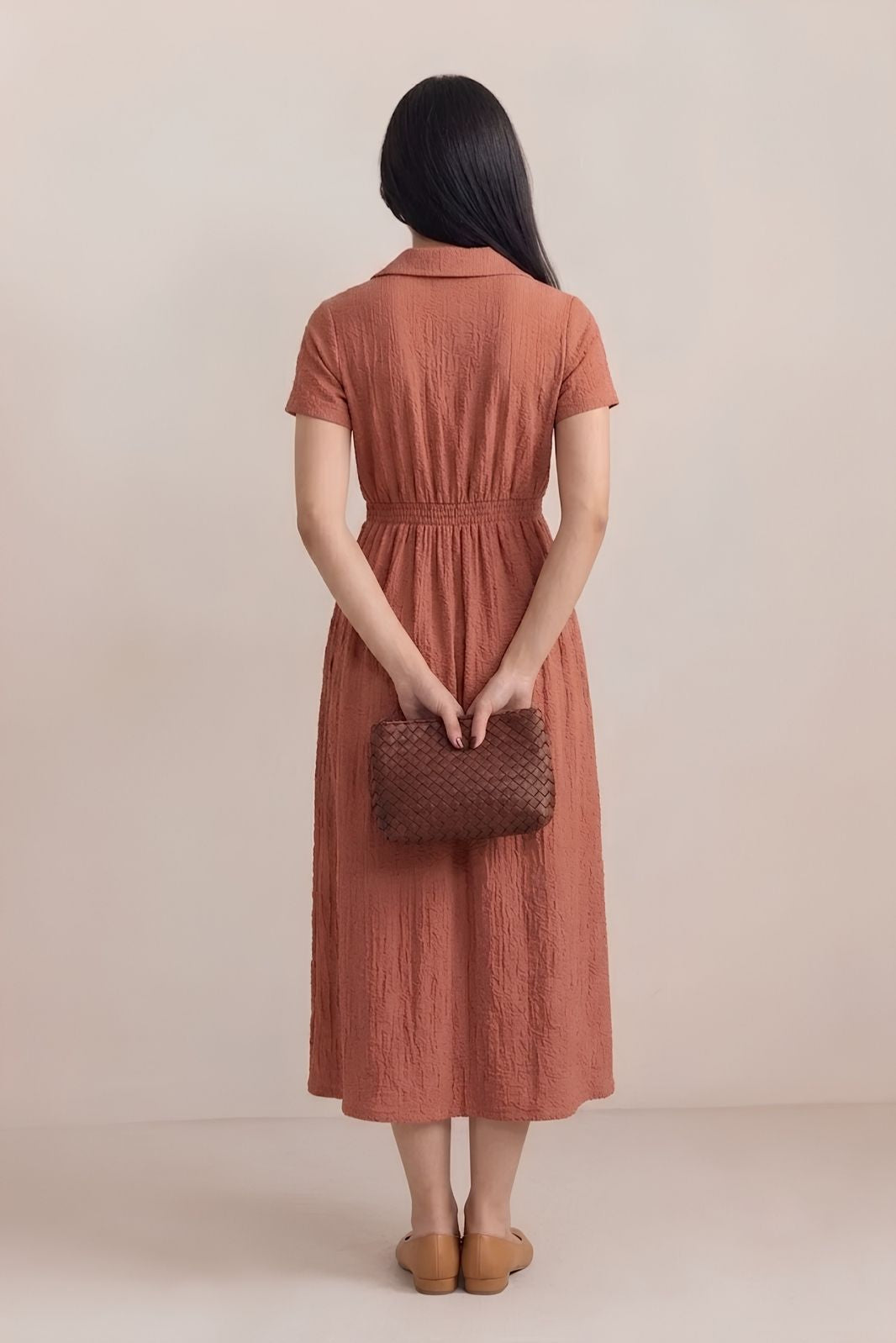 SMOCKED MIDI DRESS
