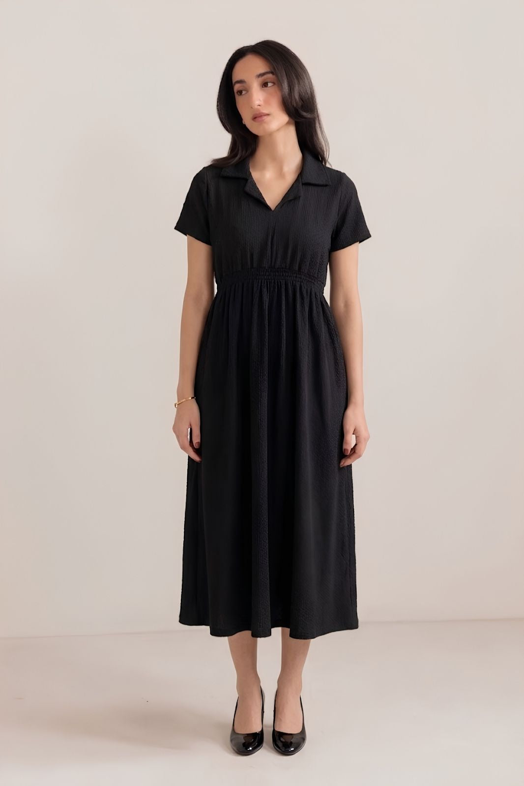 SMOCKED MIDI DRESS
