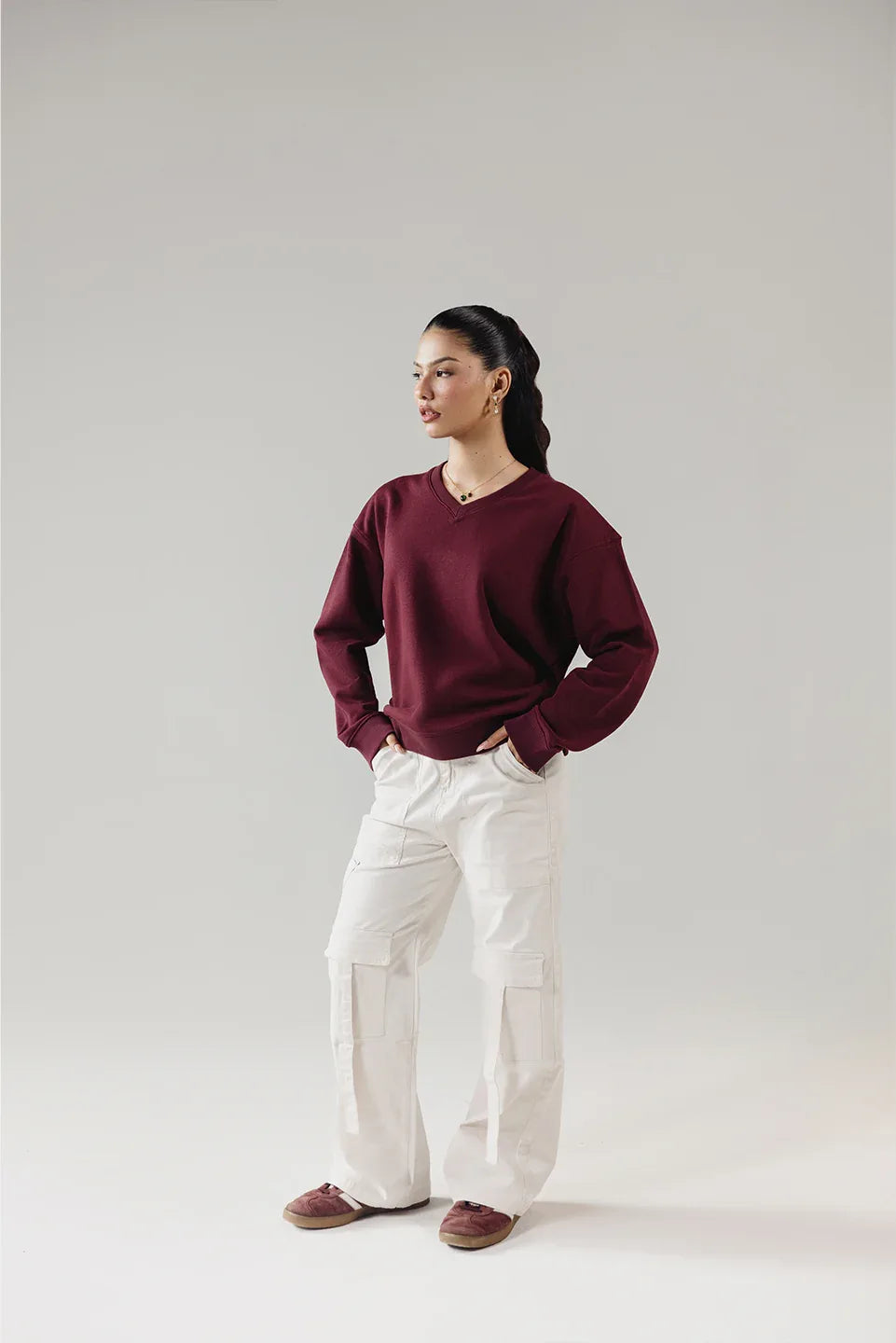 Trendy pants for women beige cargo casual look