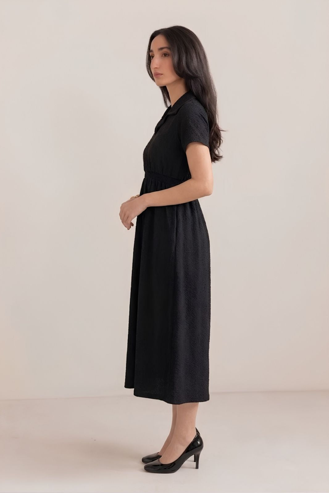SMOCKED MIDI DRESS