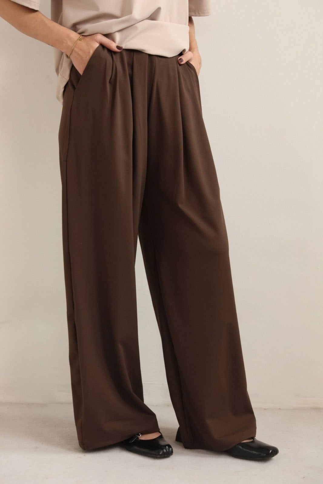 ELASTICATED SCUBA WIDE LEG PANTS