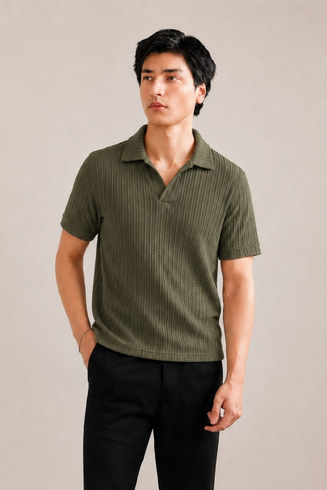 CLASSIC JOHNNY COLLAR CABLE KNIT POLO