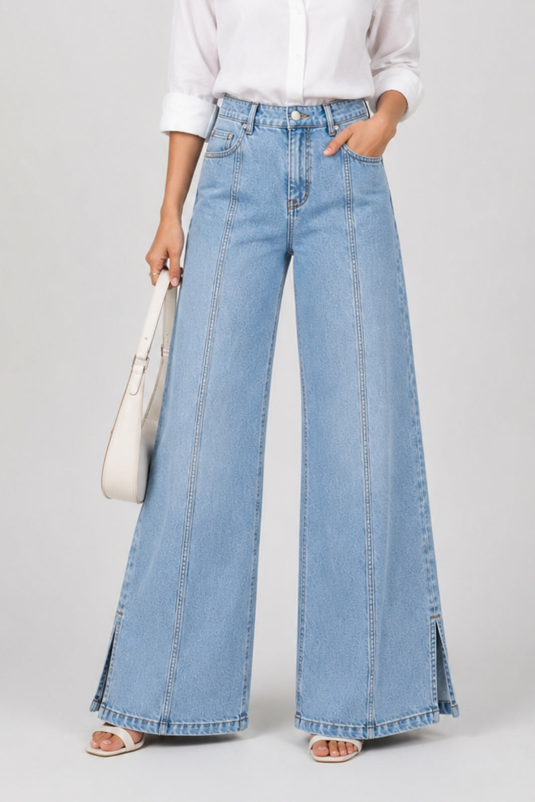 SIDE SLIT WIDE LEG JEANS