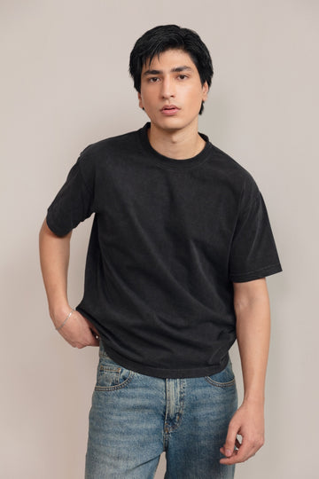 ACID WASH TEE - BLACK