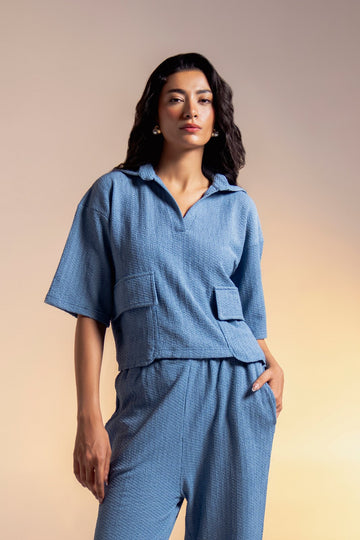 TEXTURED UTILITY CROPPED SHIRT