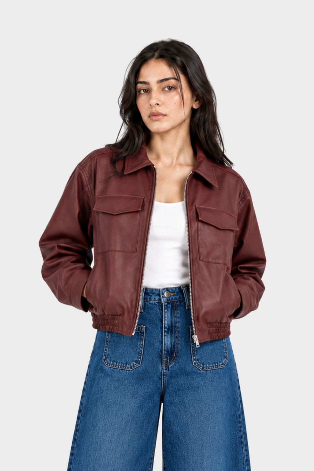 BOXY FIT CROPPED LEATHER JACKET