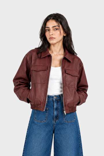 BOXY FIT CROPPED LEATHER JACKET