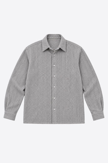 HERRINGBONE BOXY CROPPED BUTTON DOWN SHIRT