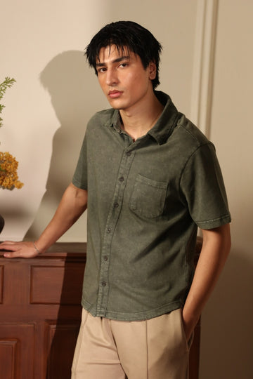 WASHED JERSEY BUTTON-DOWN SHIRT