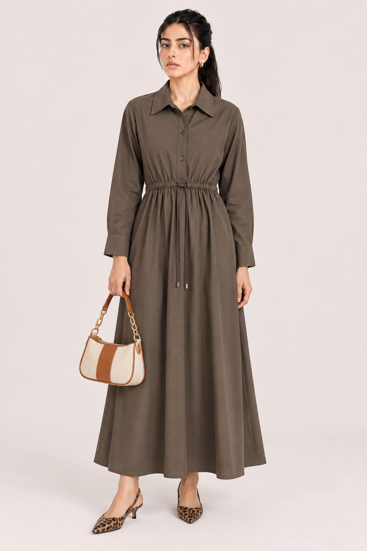 QUARTER BUTTON DOEN DRAWSTRING DRESS