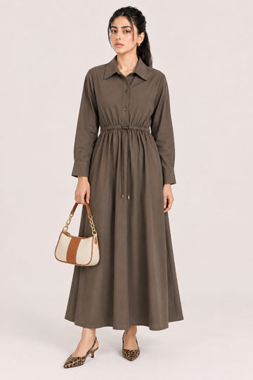 QUARTER BUTTON DOEN DRAWSTRING DRESS