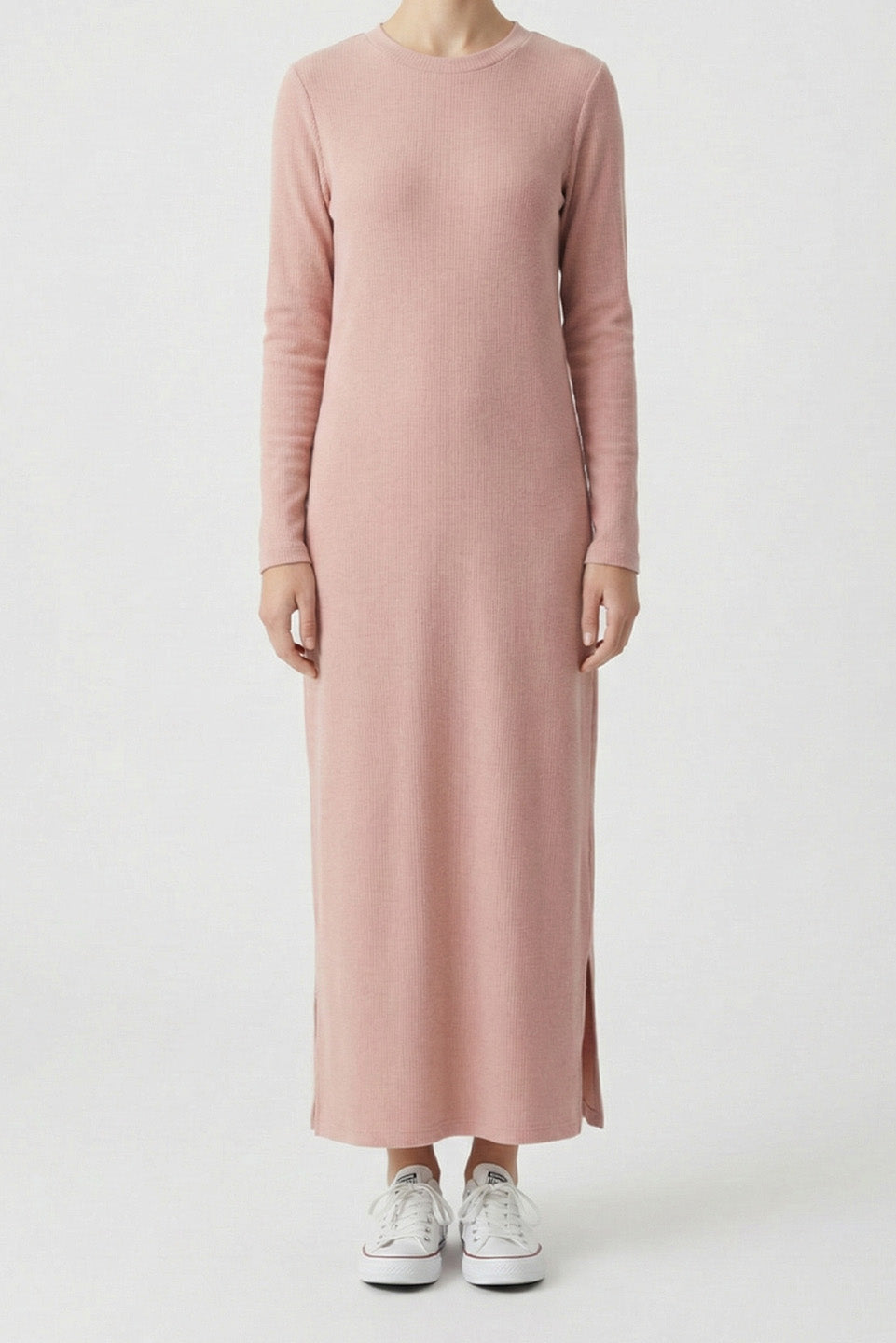 RIB KNIT MIDI DRESS PINK