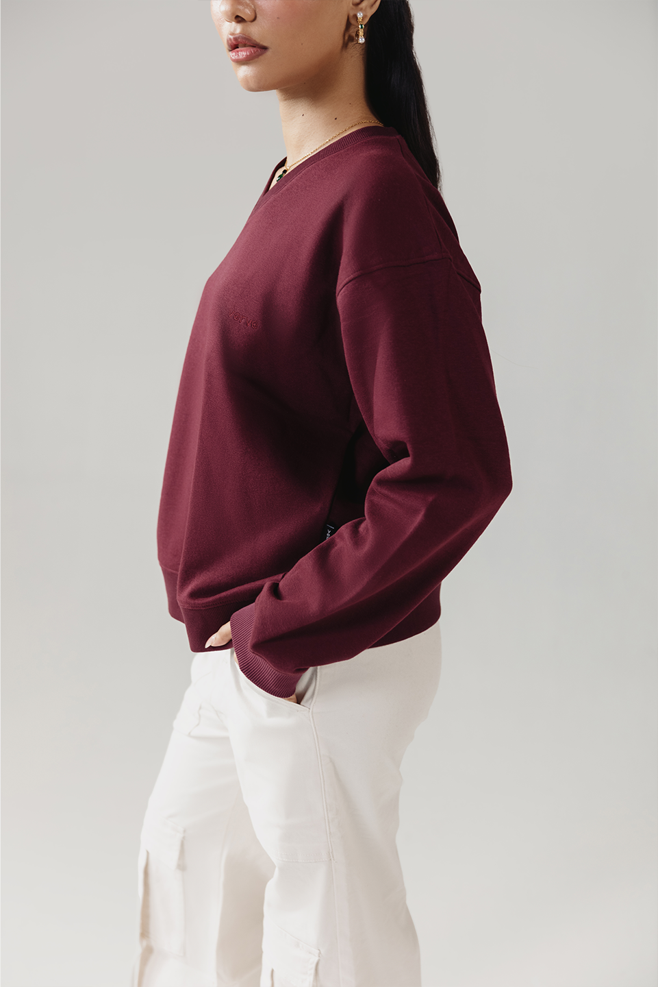 SOLID V-NECK SWEATSHIRT