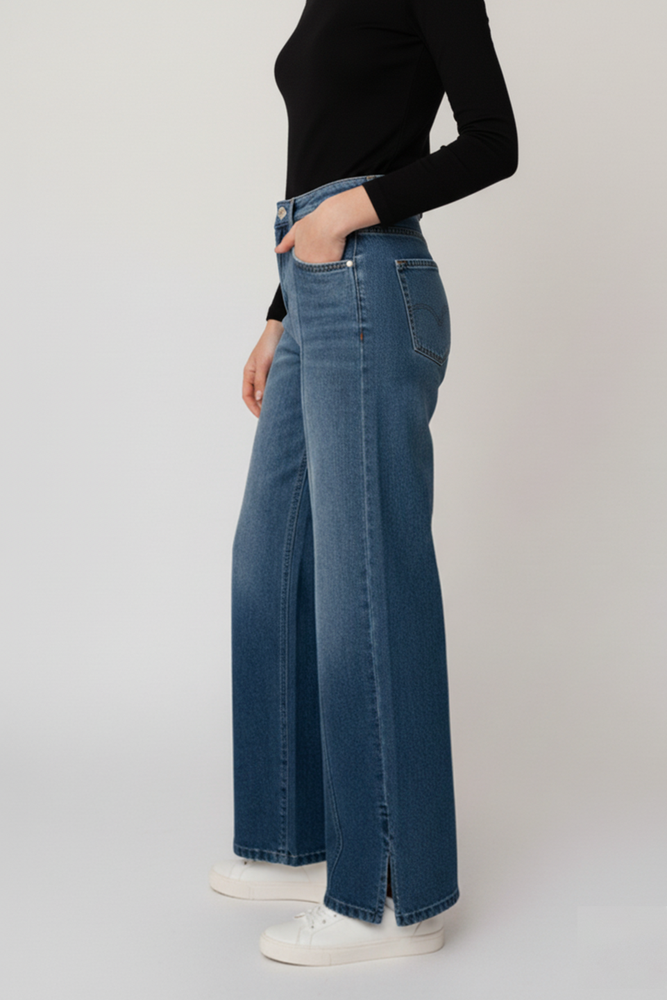 Side Slit Wide Leg Jeans for Women