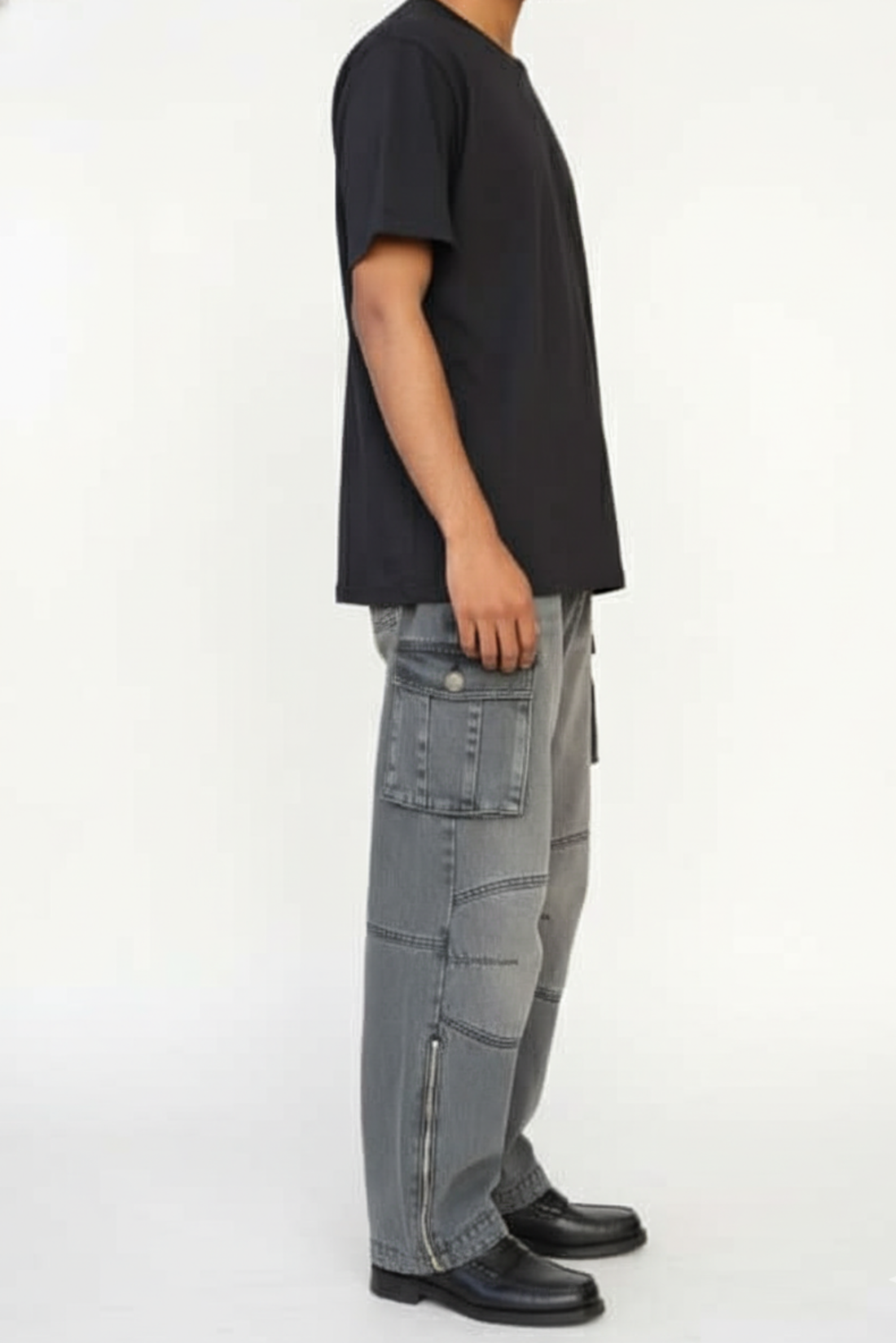 Unisex wash cargo pant side view straight leg fit
