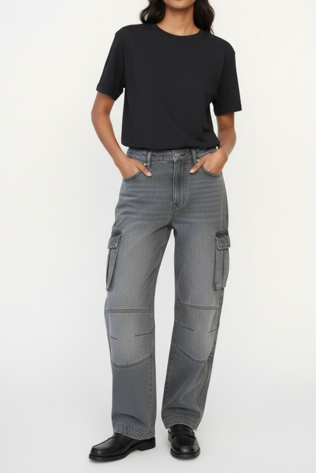 Unisex wash cargo pant front view