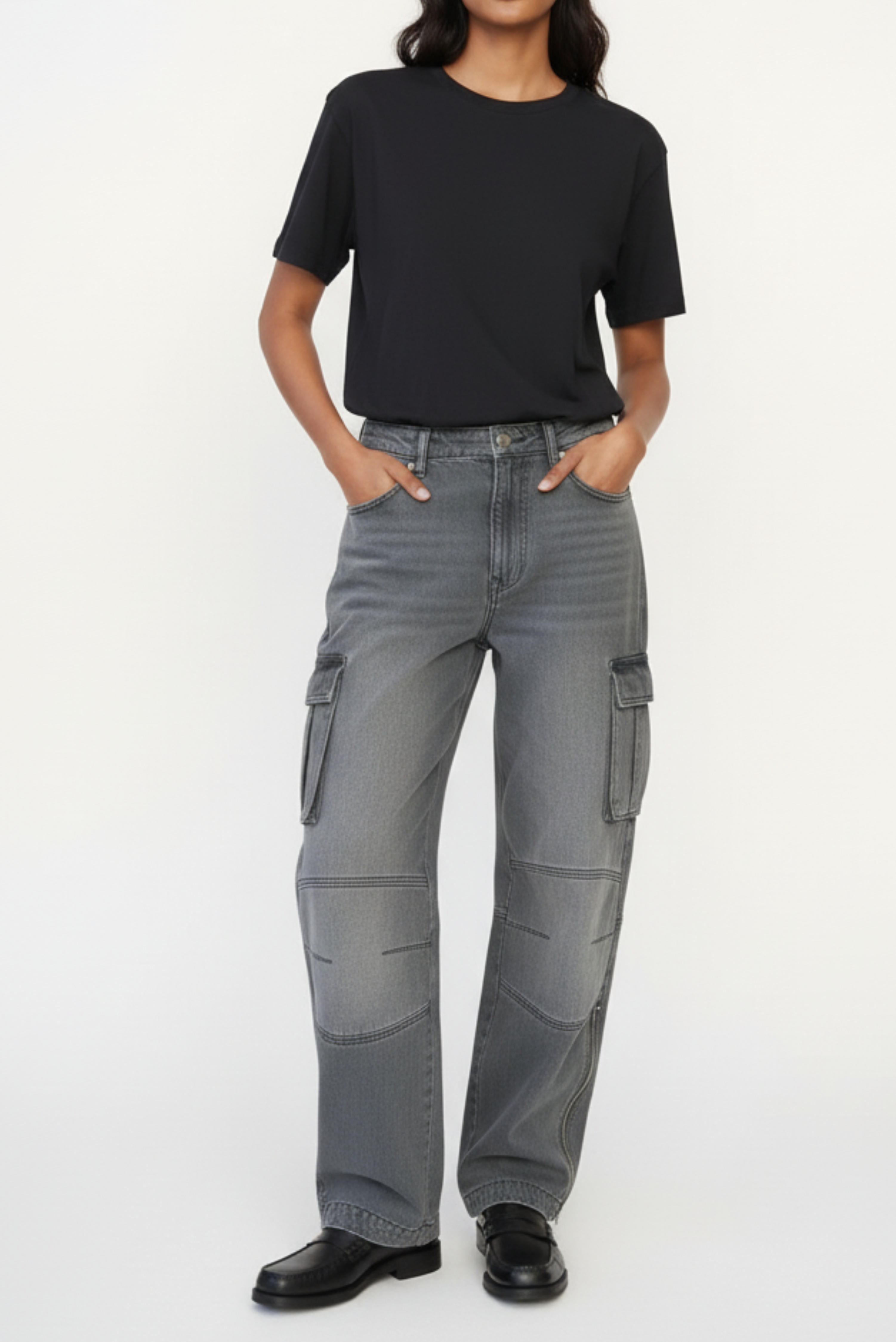 Grey unisex cargo pants modern fit everyday wear