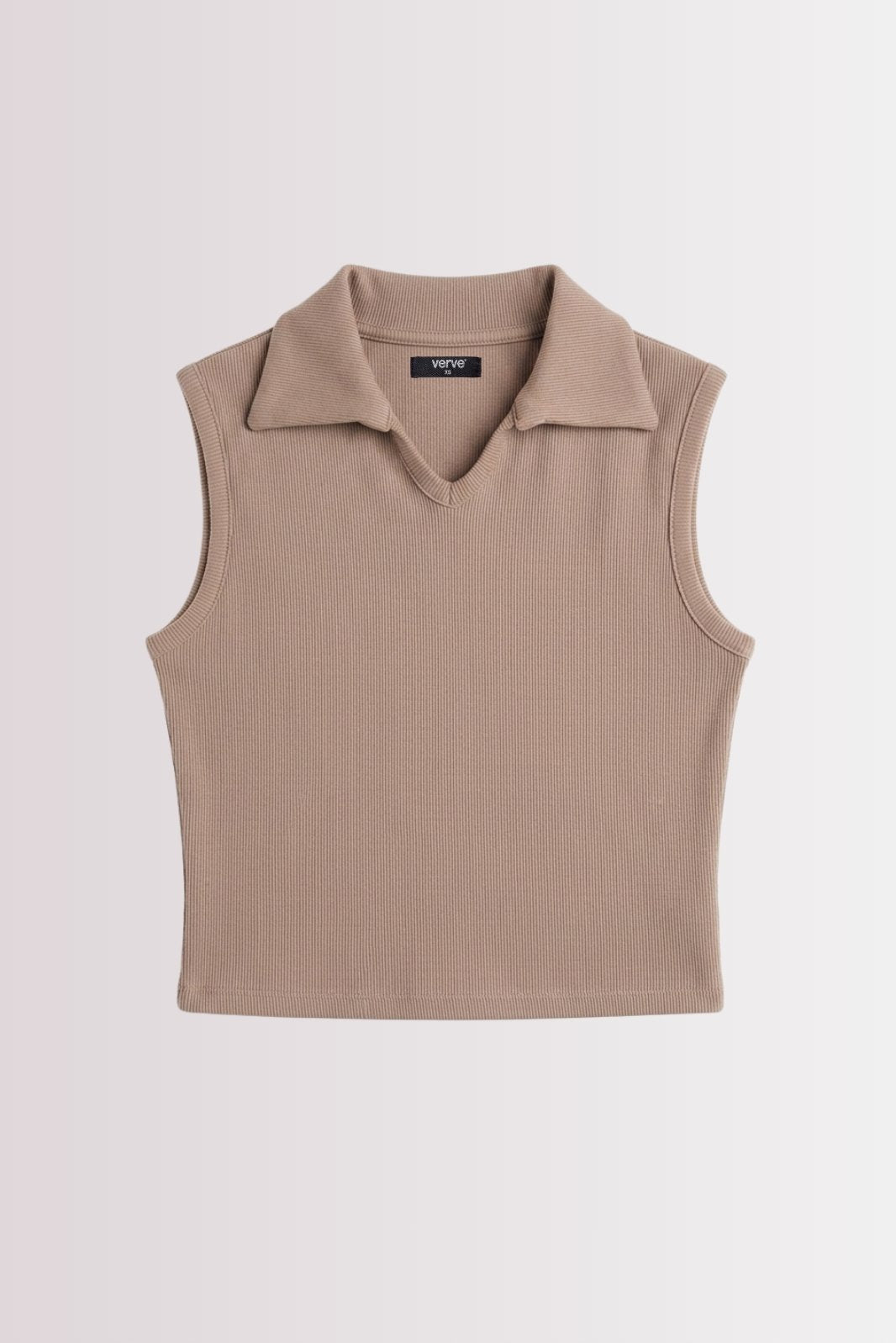SLEEVELESS POLO COLLAR CROP TOP - DUSTY MAUVE