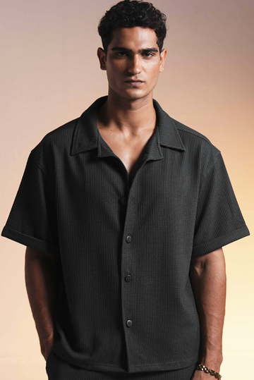 WAFFLE KNIT BUTTON UP SHIRT