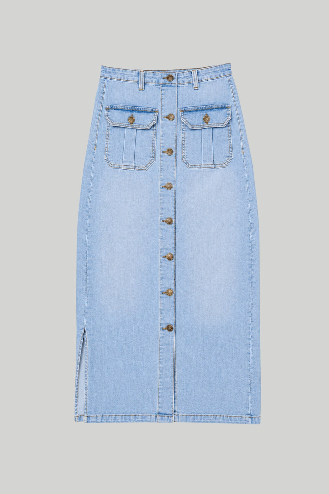 BUTTON DOWN SKIRT LIGHT WASH