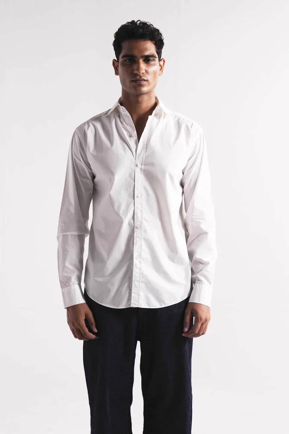 White cotton button down casual shirt for men with long sleeves