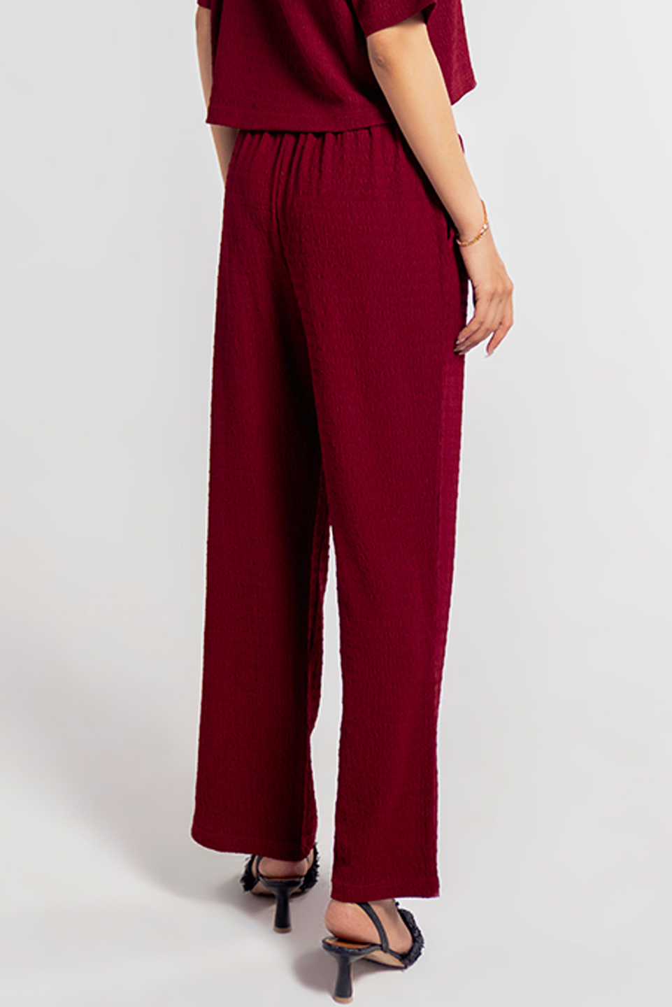 red textured wide leg pants for women in Pakistan