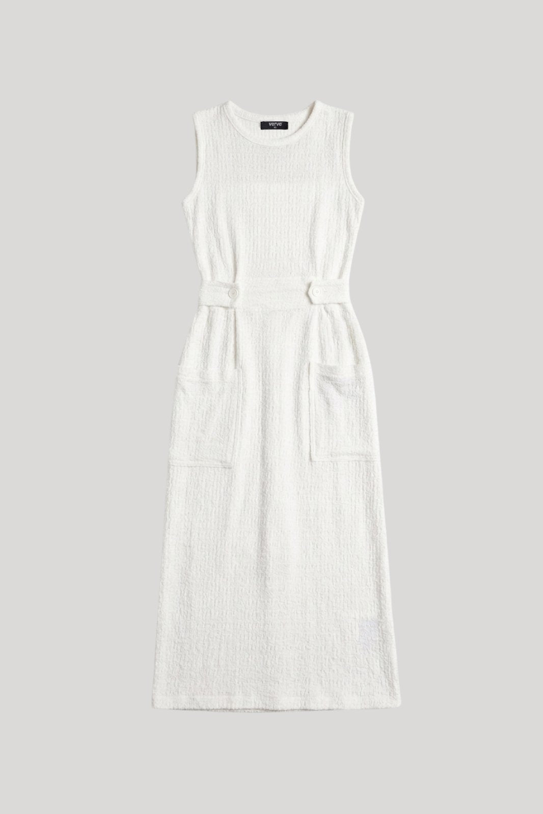 SLEEVELESS BUTTON TAB DRESS