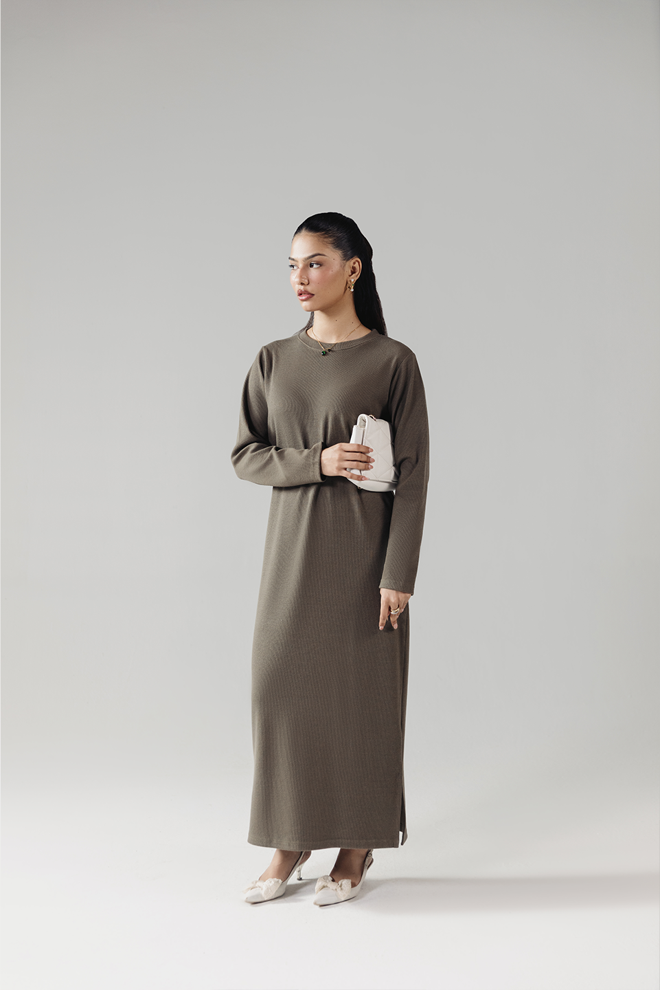 RIB KNIT MIDI DRESS GREEN