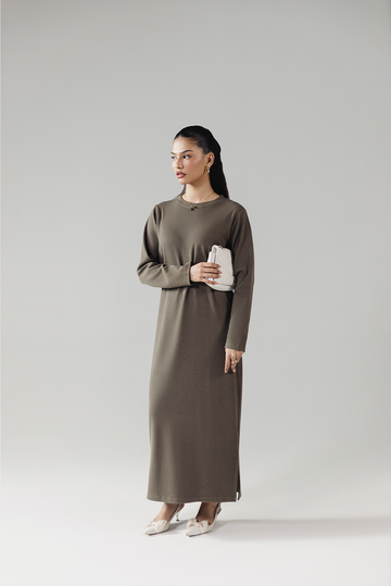 RIB KNIT MIDI DRESS GREEN