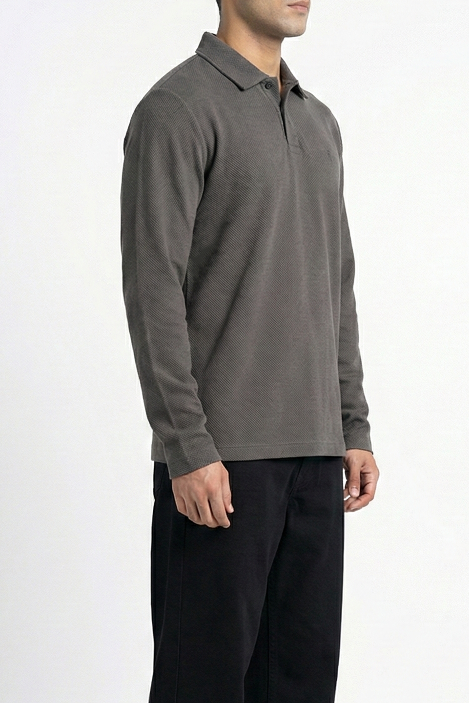 Textured Long Sleeve Polo
