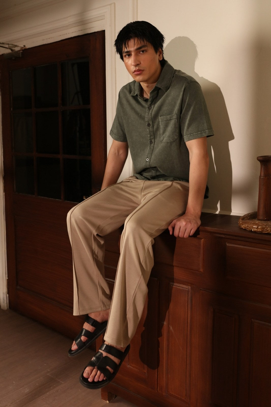 WASHED JERSEY BUTTON-DOWN SHIRT