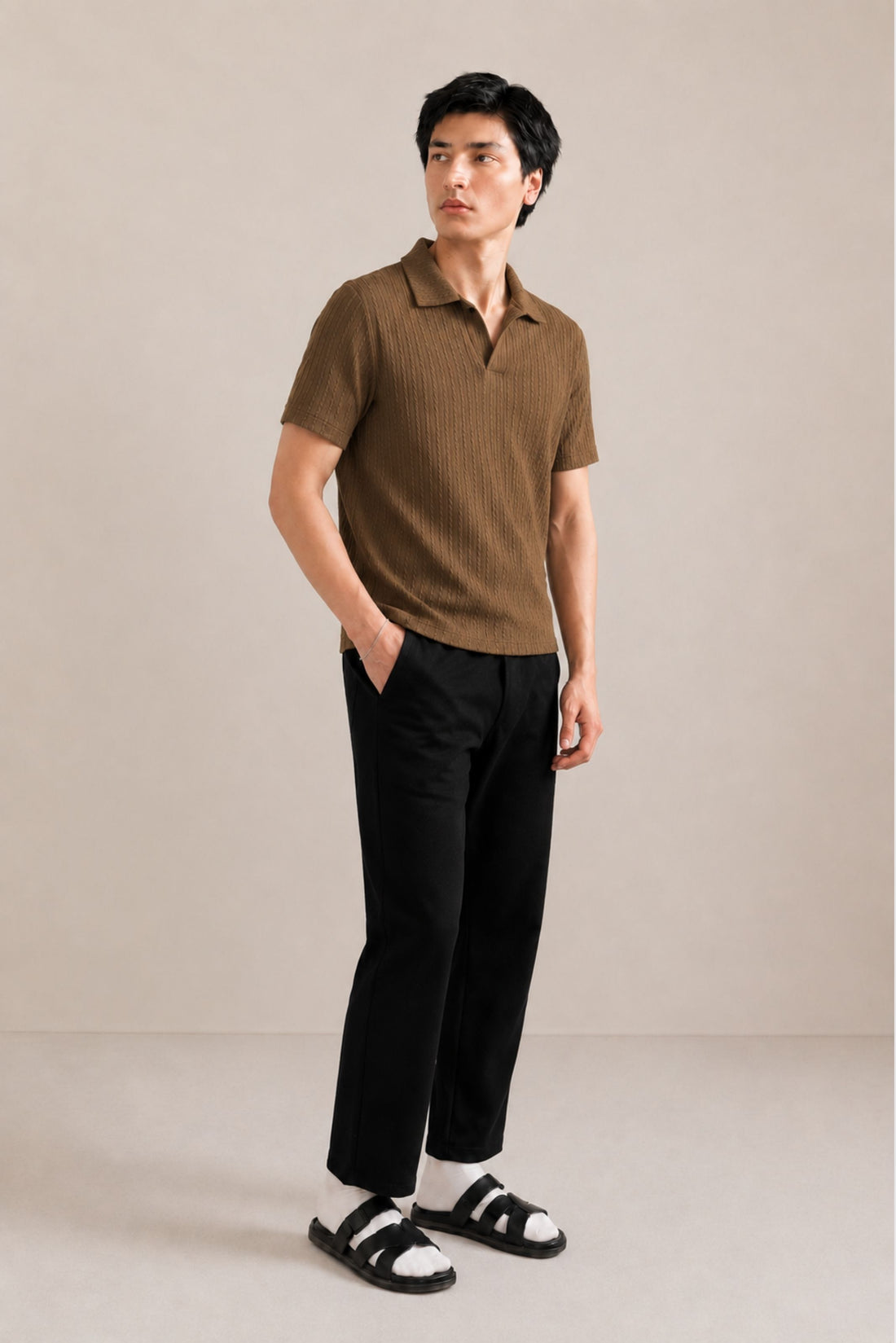 CLASSIC JOHNNY COLLAR CABLE KNIT POLO