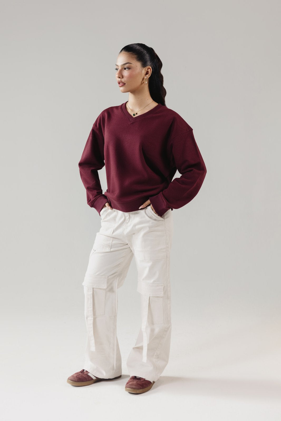 SOLID V-NECK SWEATSHIRT