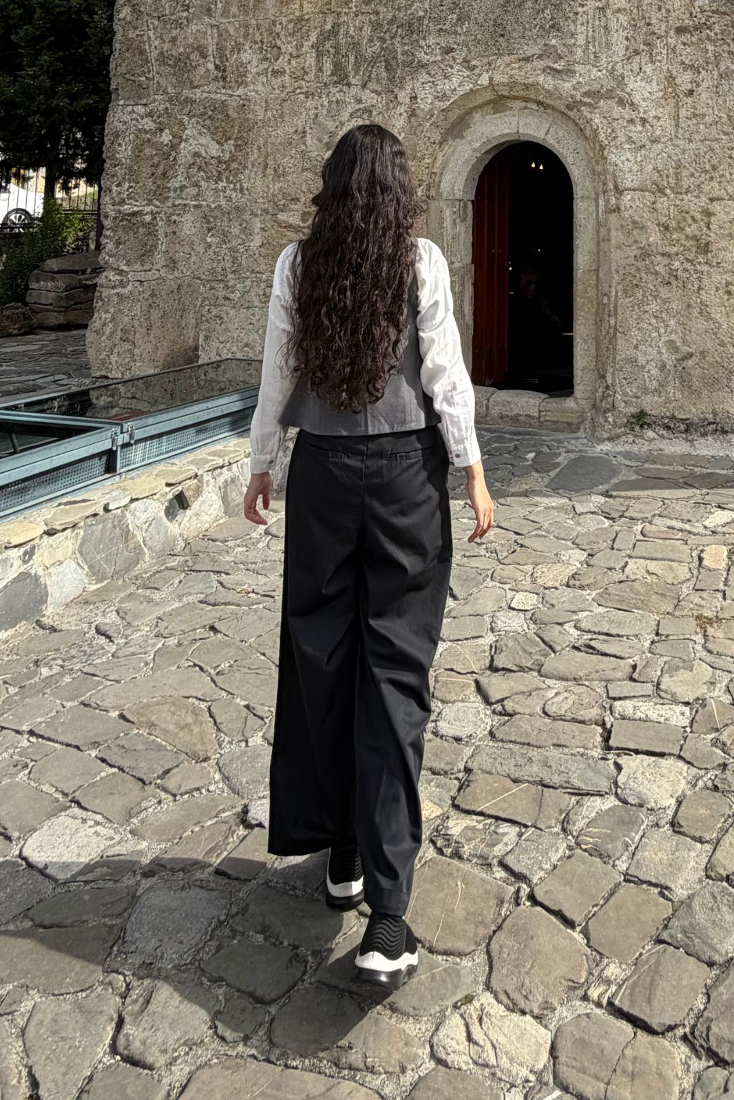 WOMEN DARTED WIDE LEG PANTS