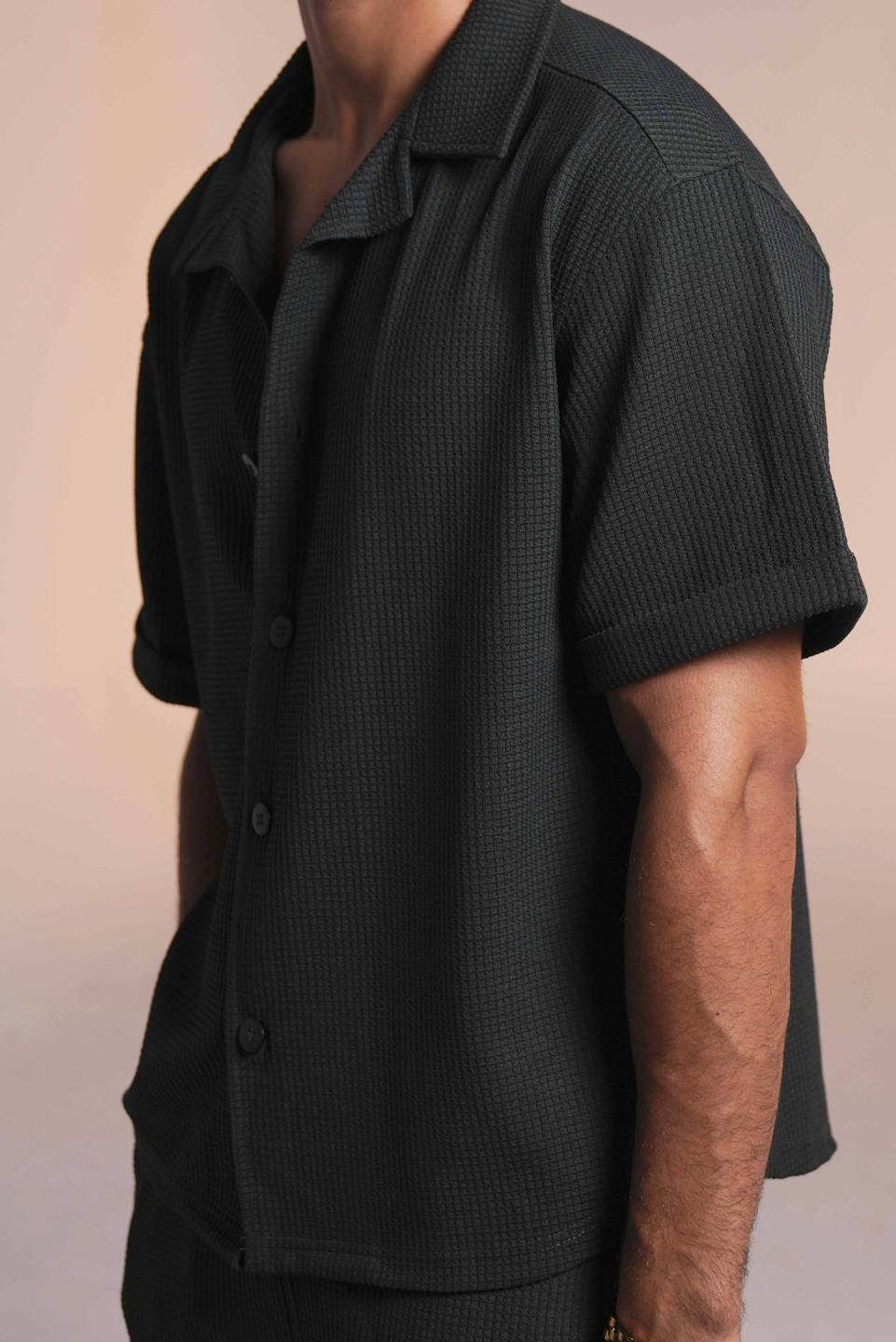 WAFFLE KNIT BUTTON UP SHIRT