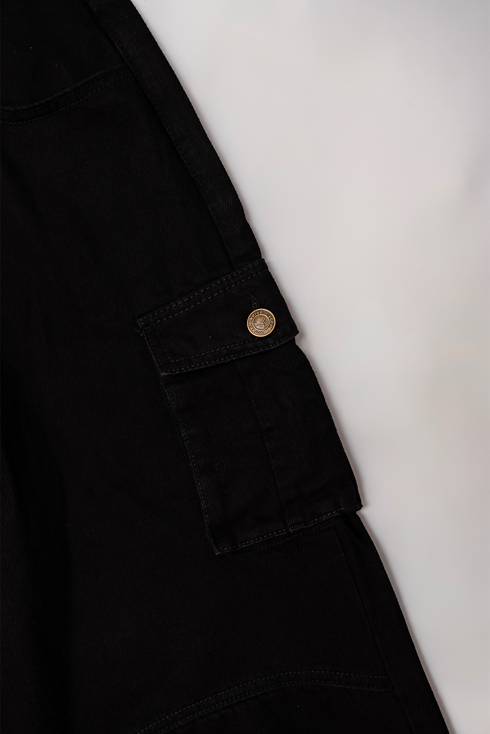 Unisex black wash cargo pants waist button detail Pakistan