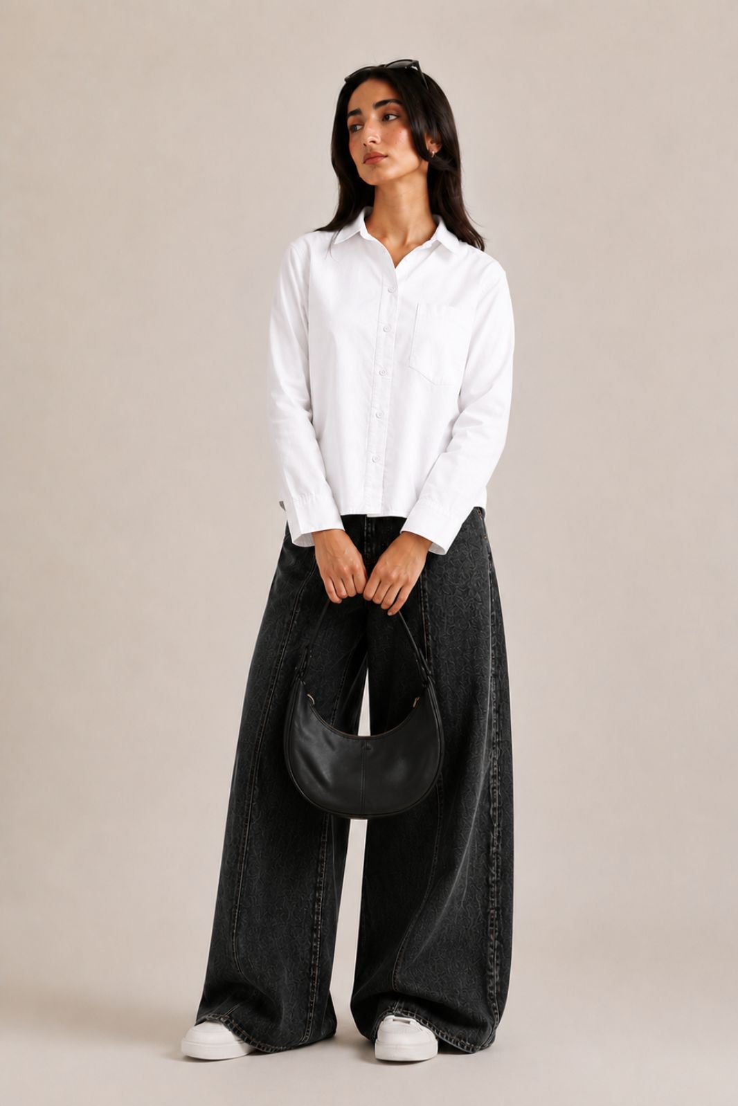REGULAR FIT BUTTON DOWN CROP SHIRT