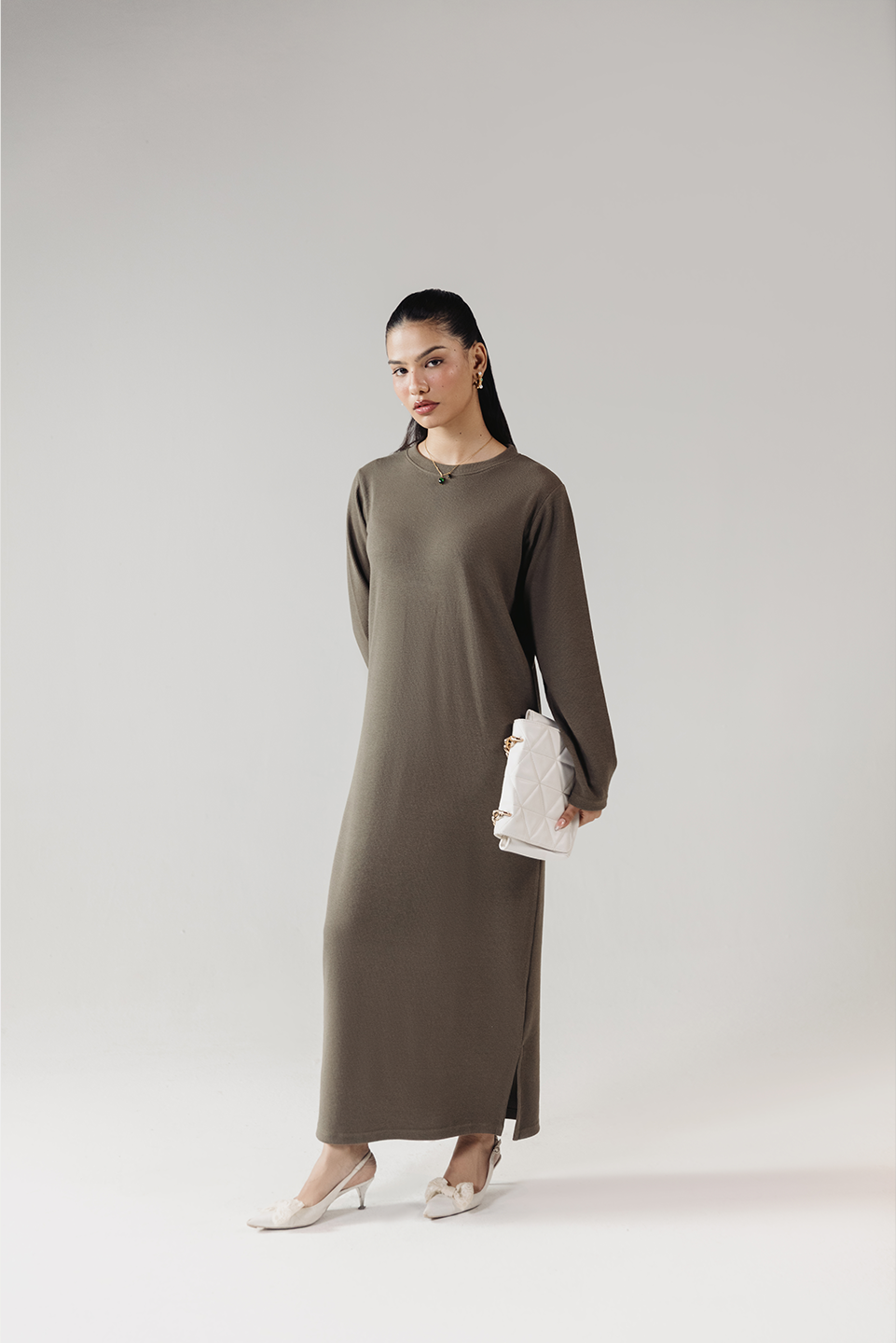 RIB KNIT MIDI DRESS GREEN
