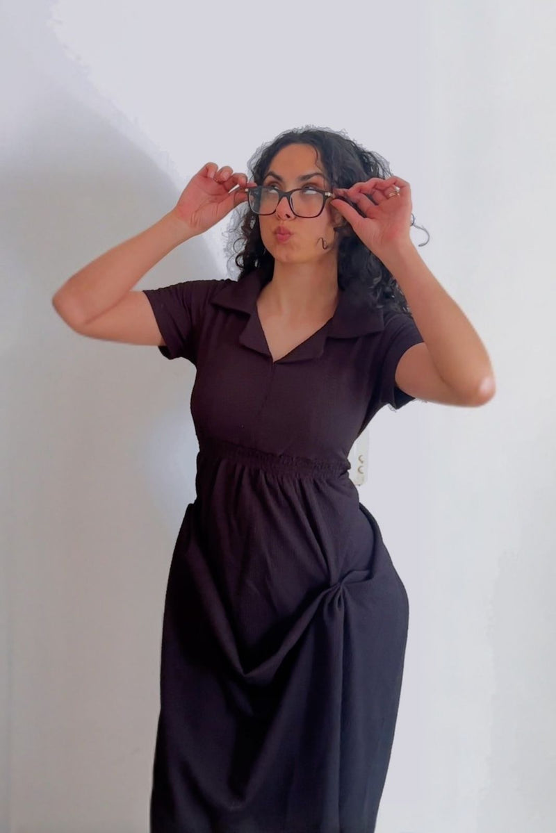 SMOCKED MIDI DRESS